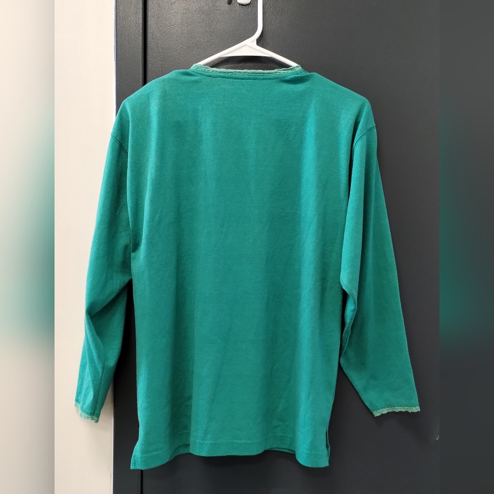 โข Lauren Brooke Women L Green inner shoulder pads Long Sleeve 10 Buttons Top - Picture 3 of 11
